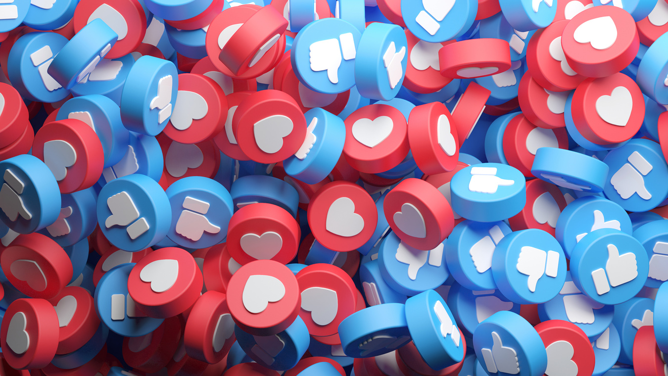 Social Media Likes in Hearts and Thumbs Ups Background